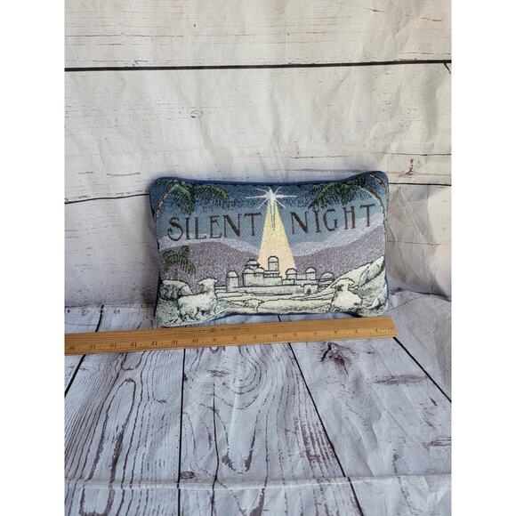 Vintage Silent Night Tapestry Throw Pillow Bethlehem - Picture 4 of 6